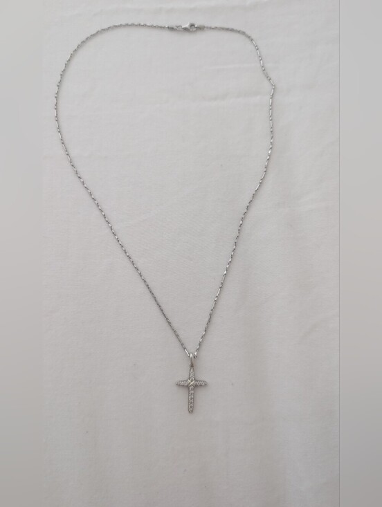 Vintage Jewelry - Vintage Real Silver EMC S925 Made In Italy Cross Pendant Necklace Diamonds
